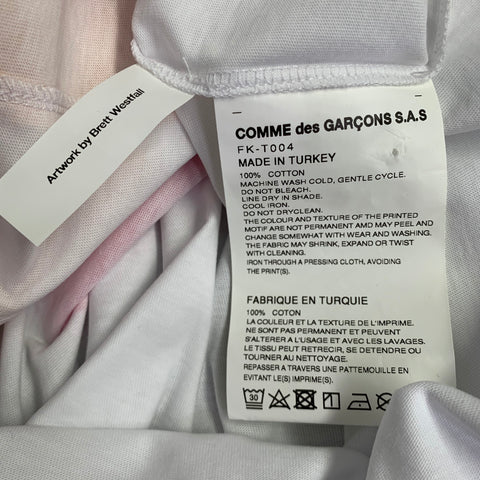 COMME des GARCONS SHIRT Size S White Pink Mushroom Cotton Crew Neck T-shirt