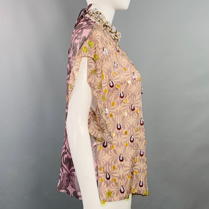 DRIES VAN NOTEN Size M Purple Mauve Silk Embellishment Asymmetrical Halter Blouse