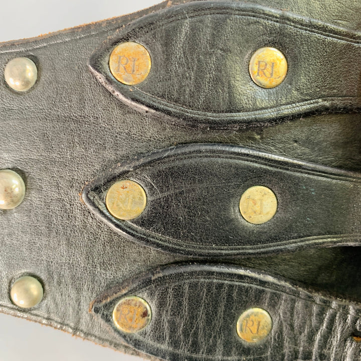RALPH LAUREN Size S Brown Silver Studded High Waisted Leather Metal 3 Buckle Belt