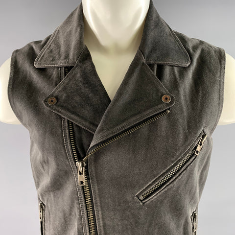 DIESEL Size L Grey Distressed Calf Leather Biker Vest