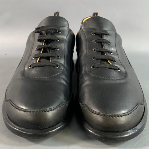 HERMES Size 12 Black Leather Low Top Sneakers