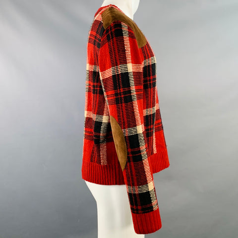 POLO by RALPH LAUREN Taille M Pull col rond en laine à carreaux rouge, noir et blanc