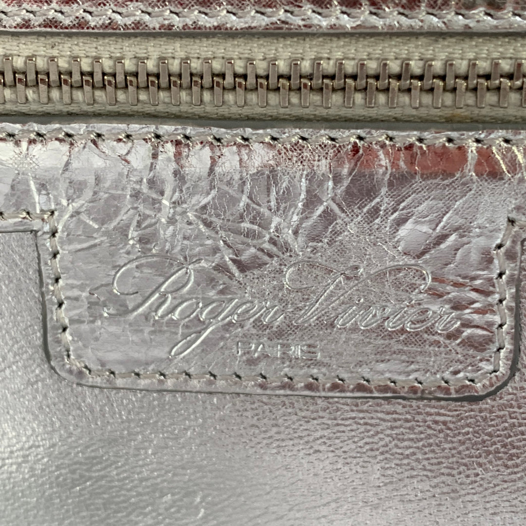 ROGER VIVIER Metallic Silver Textured Leather Clutch Handbag