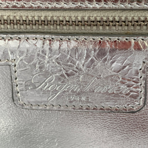 ROGER VIVIER Metallic Silver Textured Leather Clutch Handbag
