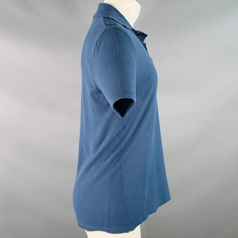 RAF SIMONS Size M Blue Cotton Raw Edge Half Placket Polo