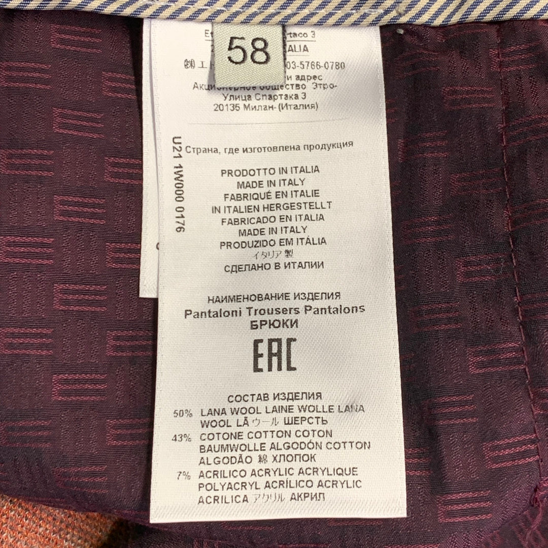 ETRO Size 40 Tan Grey Red Plaid Wool Blend Tapered Zip Fly Dress Pants