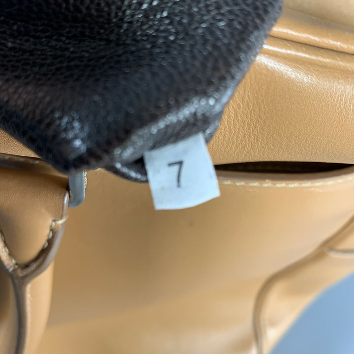 PRADA Tan Cream Color Block Leather Overnight Bags