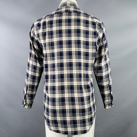 POLO by RALPH LAUREN Size S Marlowe Navy Cream Plaid One Pocket Long Sleeve Shirt