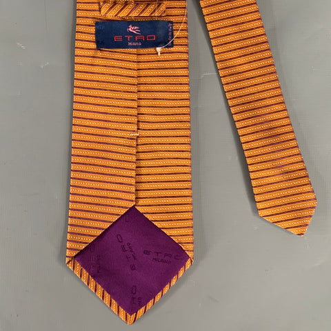 ETRO Orange Purple Mixed Pattern Silk Tie