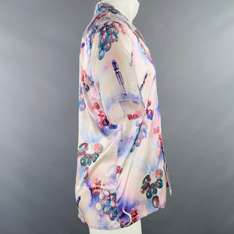 NAHMIAS Size S Grape Swishers Purple Beige Print Silk Blend Short Sleeve Shirt
