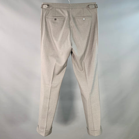 HADLEIGH'S Size 32 Grey Wool Side Tabs Cuffed Straight Dress Pants