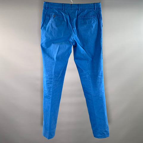 LANVIN Size 32 Blue Solid Cotton Tapered Casual Pants