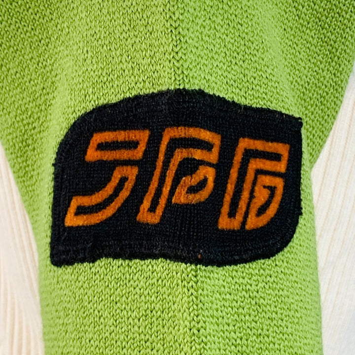 JEAN PAUL GAULTIER Size S Cream Green Wool Blend Knit Color Block Athletic Sweater