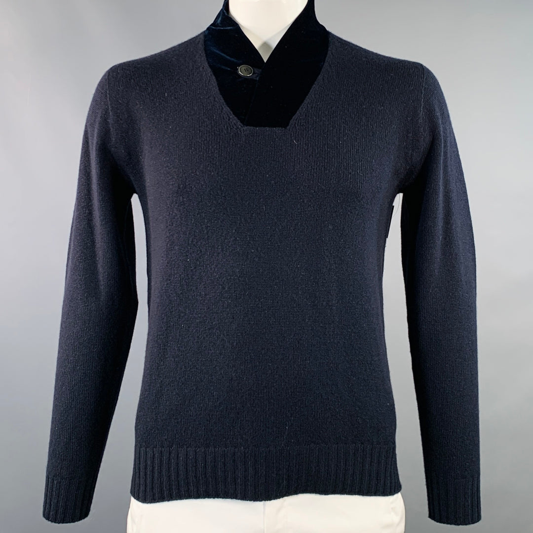 GIORGIO ARMANI Size 42 Navy Black Knit Cashmere V-Neck Sweater