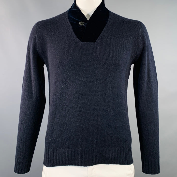 GIORGIO ARMANI Size 42 Navy Black Knit Cashmere V-Neck Sweater