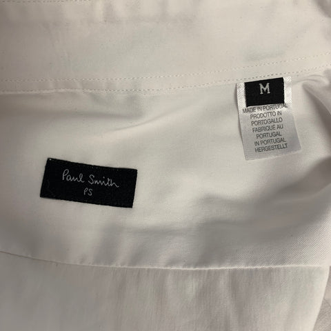 PAUL SMITH Size M White Black Cotton Blend Polka Dot Trim Long Sleeve Shirt