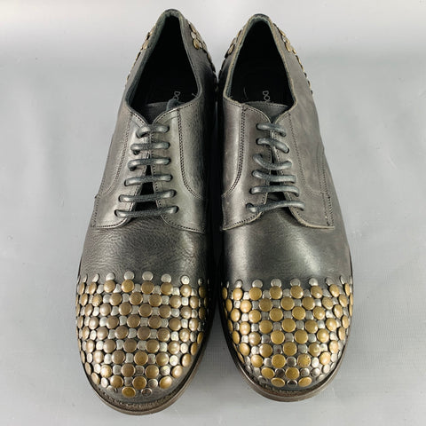 DOLCE & GABBANA Size 10 Black Silver Brass Studded Leather Lace-Up Shoes
