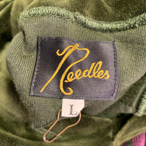 NEEDLES Size L Green Purple Velvet Cotton Blend Hooded Sweatshirt