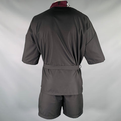 YUSUF KAYI Size L Black Belted Kimono Shorts Suit