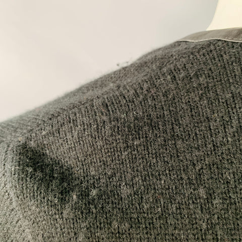 RALPH LAUREN Size L Black Cashmere Lambskin Trim Open Front Cardigan