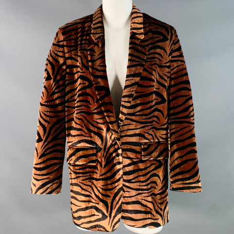 ROTATE Size 2 Maggie Brown Black Velour Animal Print Single Button Jacket Blazer