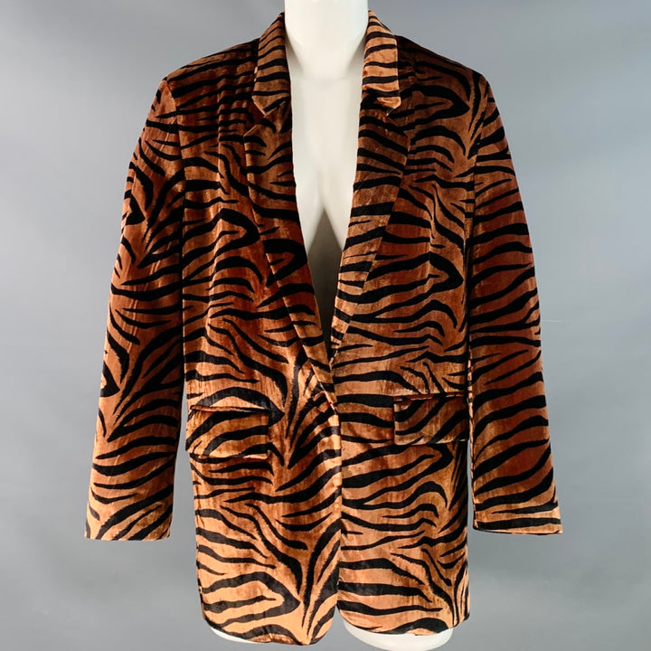 ROTATE Size 2 Maggie Brown Black Velour Animal Print Single Button Jacket Blazer