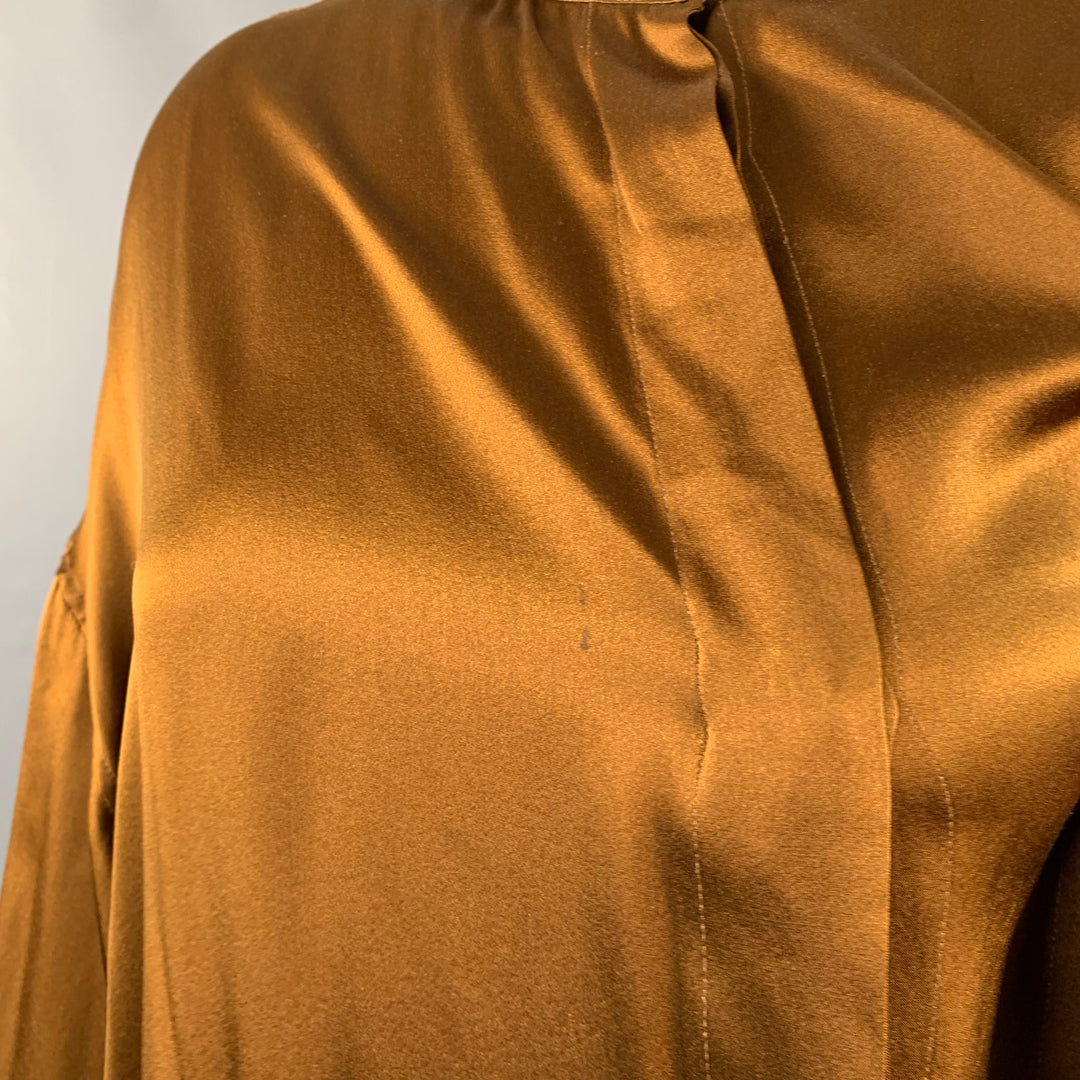HAIDER ACKERMANN Size S Brown Silk Satin Nehru Collar Hidden Buttons Shirt