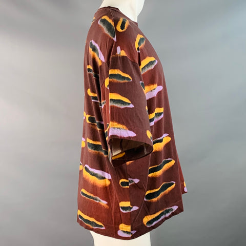 DRIES VAN NOTEN x LEN LYE Size S Burgundy Orange Purple Abstract Cotton Oversized T-shirt