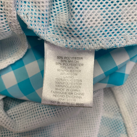 PARKE & RONEN Size 36 Turquoise White Gingham Polyester Blend Swim Trunks