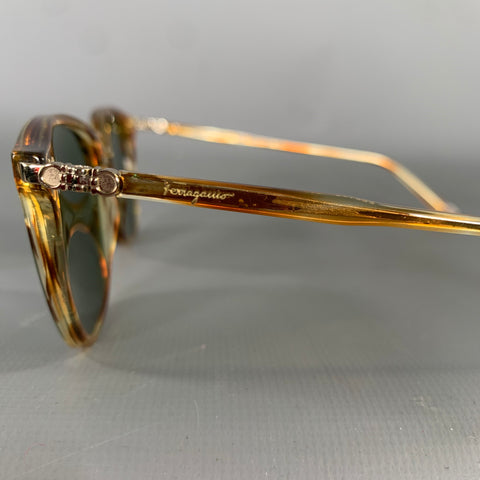 SALVATORE FERRAGAMO Brown Tortoise Acetate & Metal Sunglasses & Eyewear