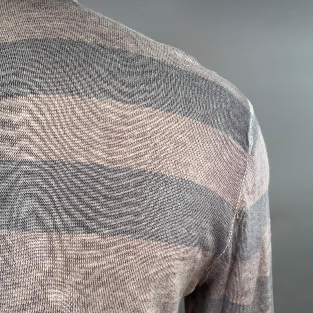 JOHN VARVATOS Size L Grey Purple Stripe Silk Cashmere V-Neck Pullover