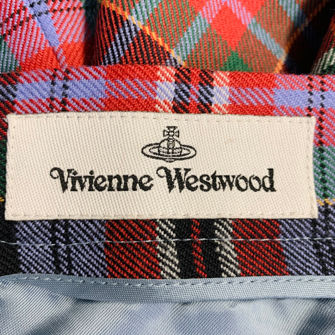 VIVIENNE WESTWOOD AW20 Size 4 Tailored Phoenix Multi Color Virgin Wool Plaid Midi Skirt