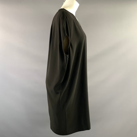 RICK OWENS Size 8 Black Acetate & Viscose V Neck Knee Length Dress