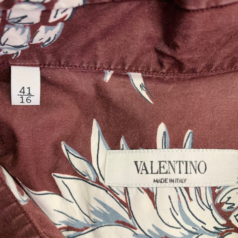 VALENTINO Size M Brown White Pineapple Print Cotton Pop Over Short Sleeve Shirt