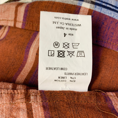 FUJITO Size XL Brown Navy Plaid Cotton Linen Zip Up Jacket