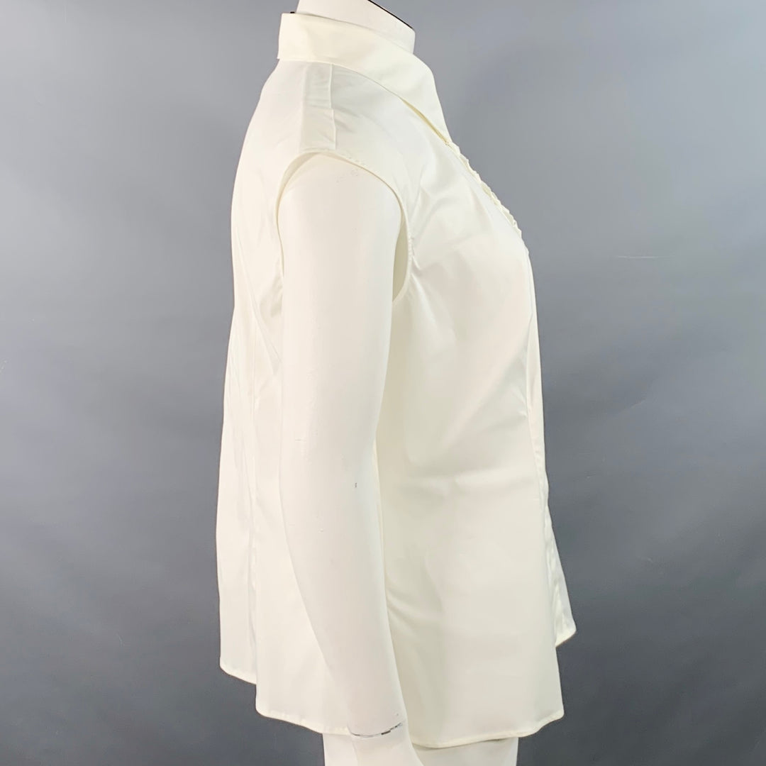 ESCADA Size XL Cream Cotton Blend Pleated Sleeveless Shirt