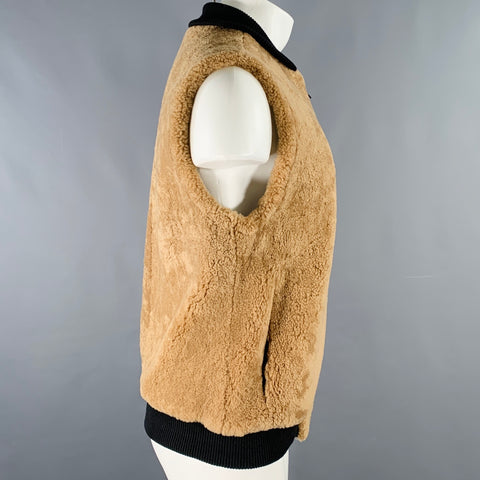 OLIVER SPENCER Size 40 Black Camel Cotton Blend Shearling Vest