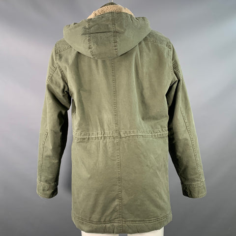 PRANA Size M Green Olive Hooded Faux Shearling Zip Snaps Coat