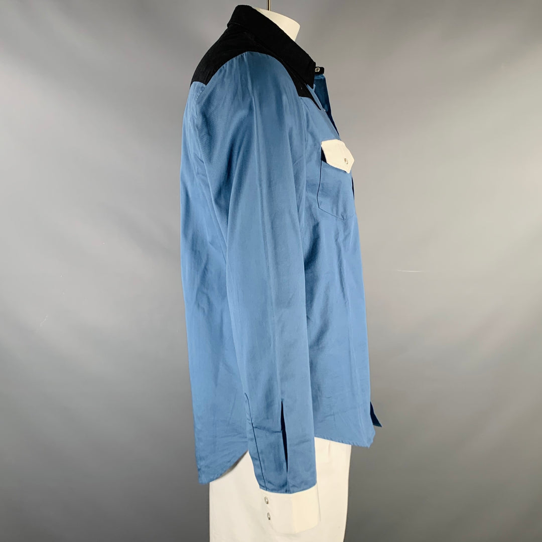 SANDRO Size XL Blue Black White Color Block Cotton Western Long Sleeve Shirt