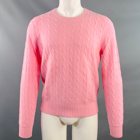 POLO by RALPH LAUREN Size M Pink Cable Knit Cashmere Crew Neck Pullover