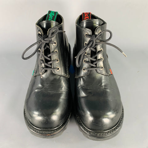 KICKERS Size 10 Black Leather Tread Sole Ankle Boots