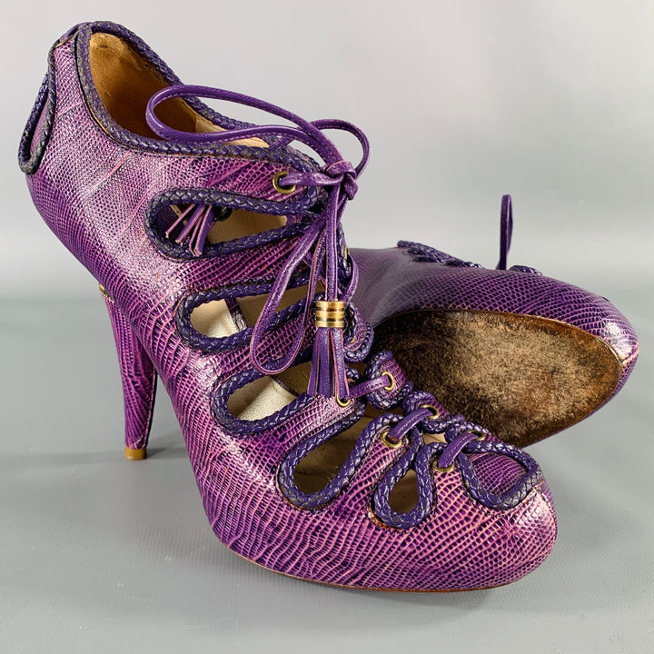 DIOR Size 6 Purple Lizard Ankle Platform Heels Pumps