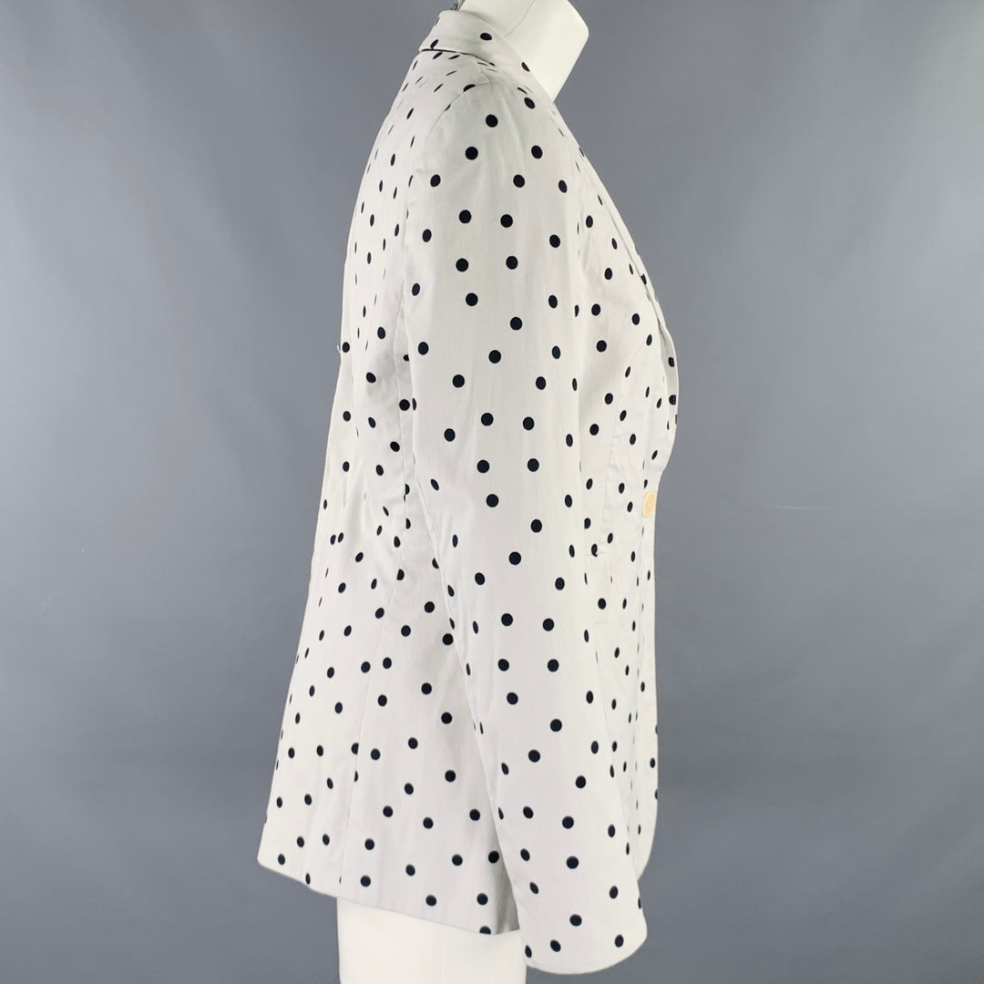 AKRIS Size 8 White Black Cotton Blend Polka Dot Blazer