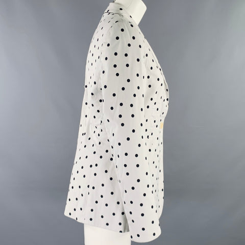 AKRIS Size 8 White Black Cotton Blend Polka Dot Blazer