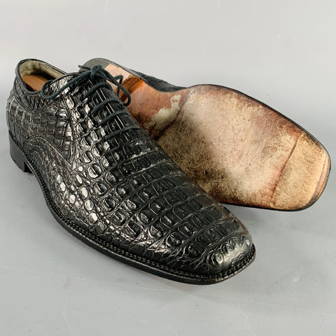 MC SHOES Size 12 Black Gator Embossed Leather Square Toe Lace-Up Shoes