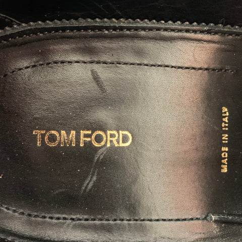 TOM FORD Size 10 Black Leather Cap Toe Oxford Lace-Up Shoes