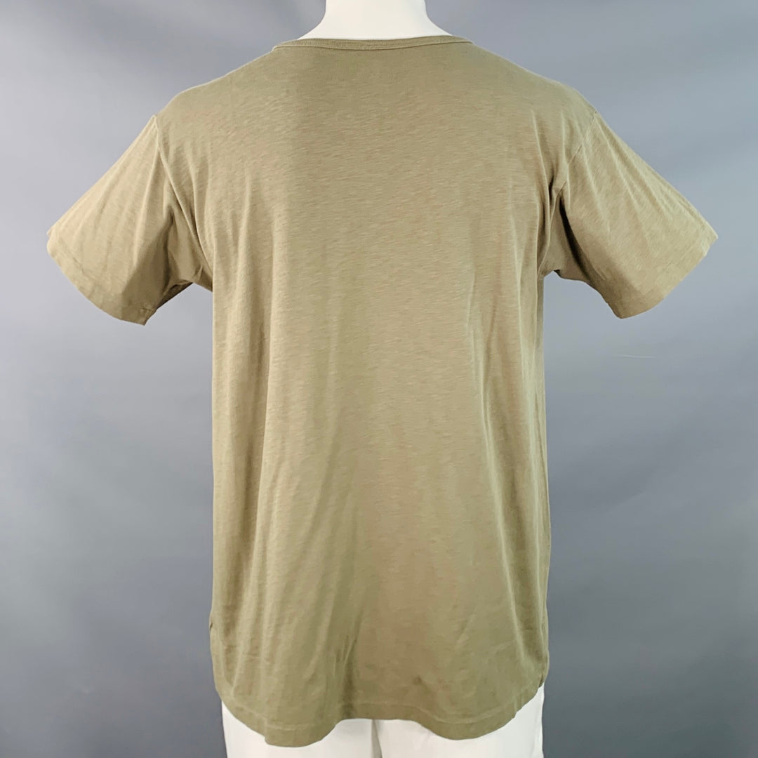 RRL by RALPH LAUREN Size XL Olive Green Logo Print Cotton Crew Neck T-shirt