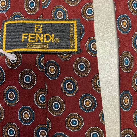 FENDI Rust Teal Polka Dot Silk Tie