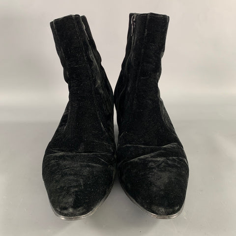 SAINT LAURENT Size 8 Black Velvet Chelsea Boots