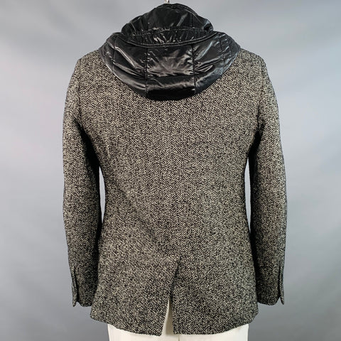 DOLCE & GABBANA Size 42 Black Grey Herringbone Acrylic Blend Hooded Sport Coat